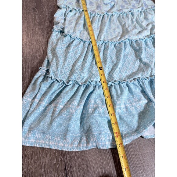 Crown Ivy Aqua Blue Stripe Tiered Ruffle Collar Midi Dress Women's Sz Large - Picture 5 of 7